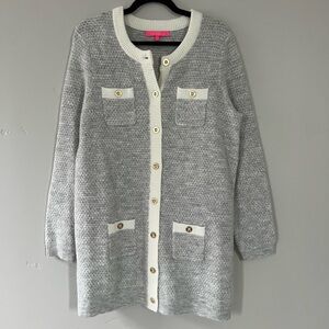Lilly Pulitzer Gray & White Textured Cardigan - Size L